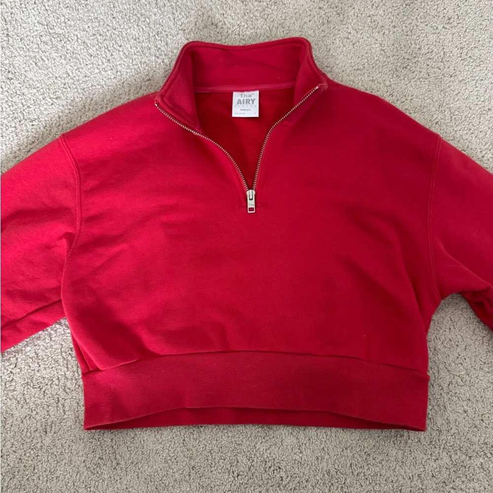 Red aritzia quarter zip cropped sweatshirt